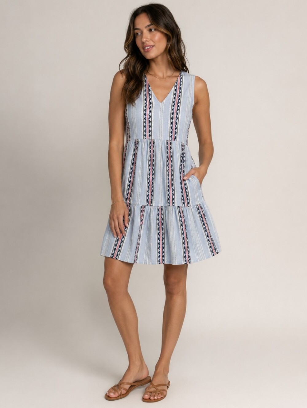 lemlem by Liya Kebede Striped Tiered Cotton Dress Small Blue